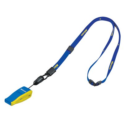 Sifflet avec lanière bleu et jaune Mikasa®, avec le logo de la FIVB