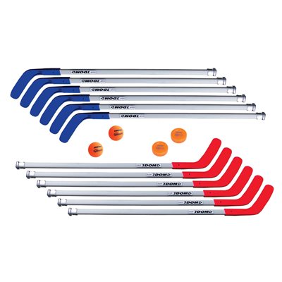 Set of 12 DOM® «Cup» Hockey Player Sticks with Balls and Pucks, 47" (119 cm)