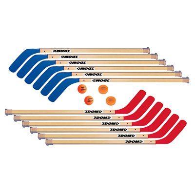 Ensemble de 12 bâtons de joueur de hockey DOM® «Gain» avec balles et rondelles, 107 cm (42")