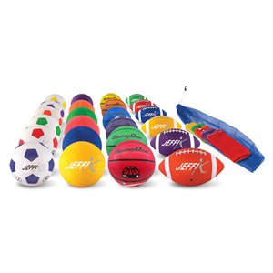 Ensemble de 24 ballons de sports assortis de taille intermédiaire avec sacs de transport