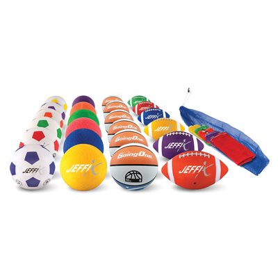 Ensemble de 24 ballons de sports assortis de taille intermédiaire avec sacs de transport