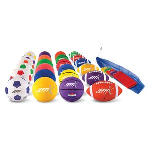 Ensemble de 24 ballons de sports assortis de taille intermédiaire avec sacs de transport