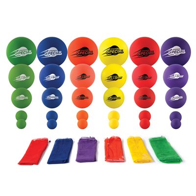 Set of 30 Assorted SpeedSkin® Polyurethane-Covered High-Density Foam Balls with Carrying Bags