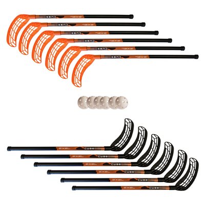 Set of 12 Exel® «XCube» Ambidextrous ABS Floorball Sticks with 6 Balls